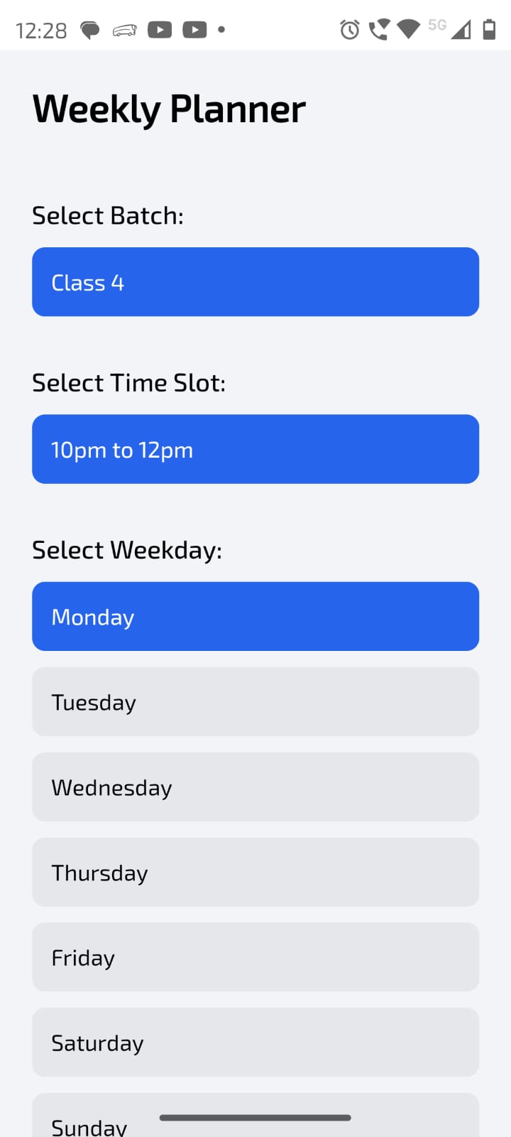 Weekly Planner Screenshot