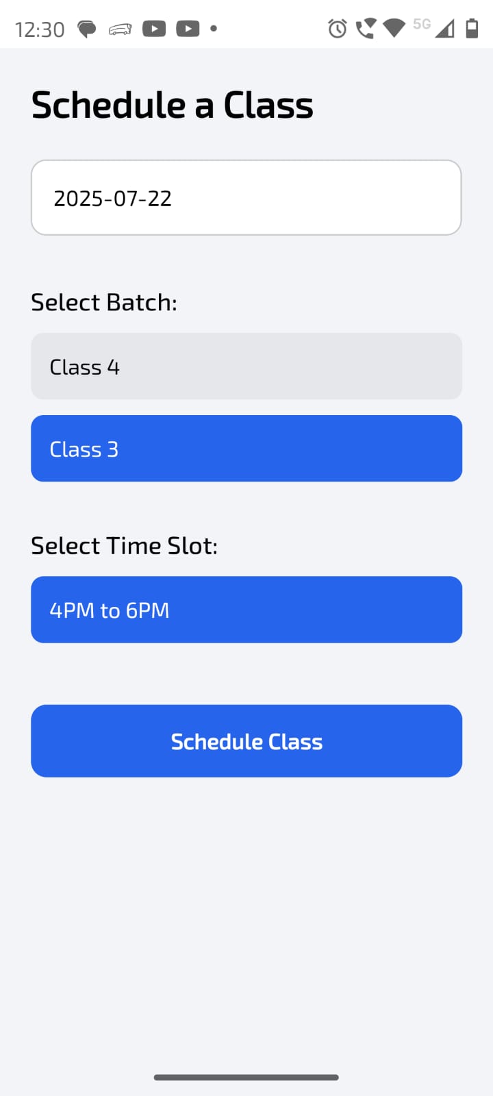 Class Scheduling Screenshot